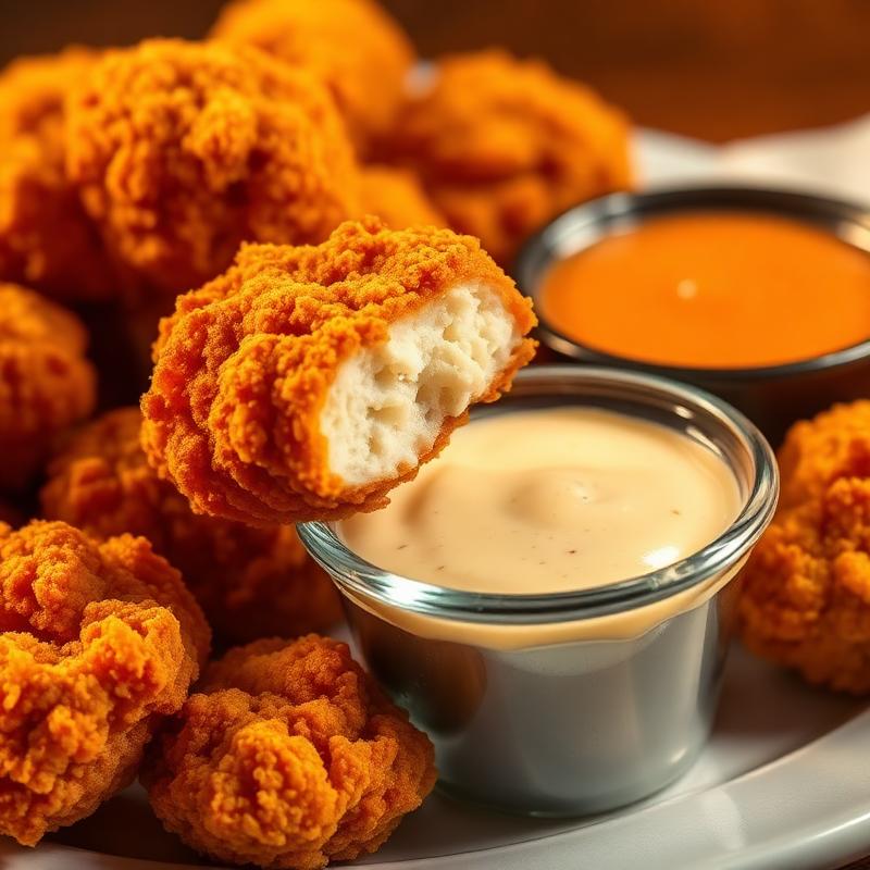 Krokante huisgemaakte kipstukjes met saus